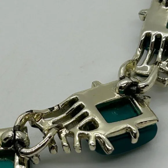 Vintage Coro Necklace Teal Thermoset Leaf Choker Necklace Mid Century Modern - Picture 14 of 16